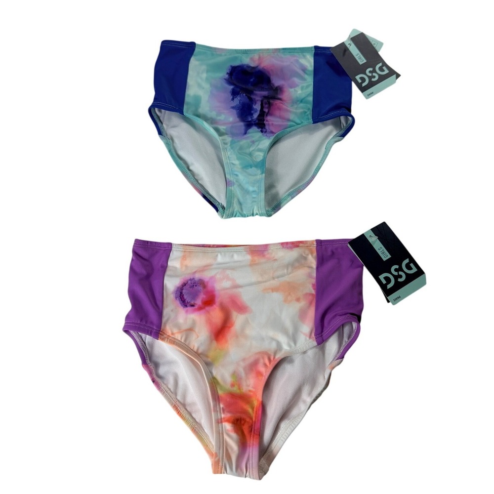 Lot of 2 DSG Girls High Waist Swim Bottoms Inky Overdye Warm Cool Size S 6-8 NWT